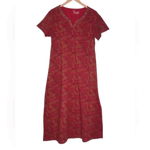 Beaded Paisley Boho Maxi Dress Size S Bohemian Long Patio Casuals by Cabernet - Picture 16 of 16